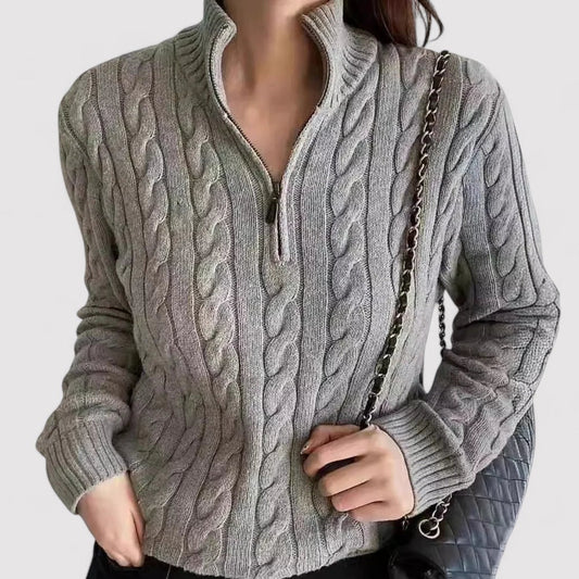 Camile – Women's Warm and Comfortable Cable Knit Half-Zip Sweater